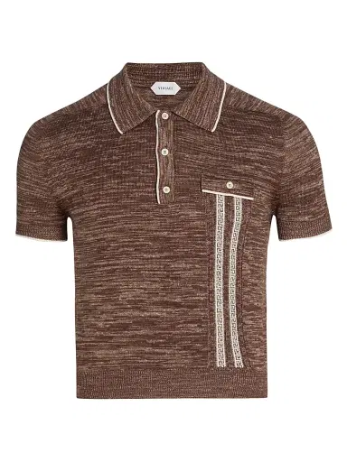 Versace Men's Greca Mouline Knit Polo Shirt | Thumbnail 1 Versace Men's Greca Mouline Knit Polo Shirt | Thumbnail 1