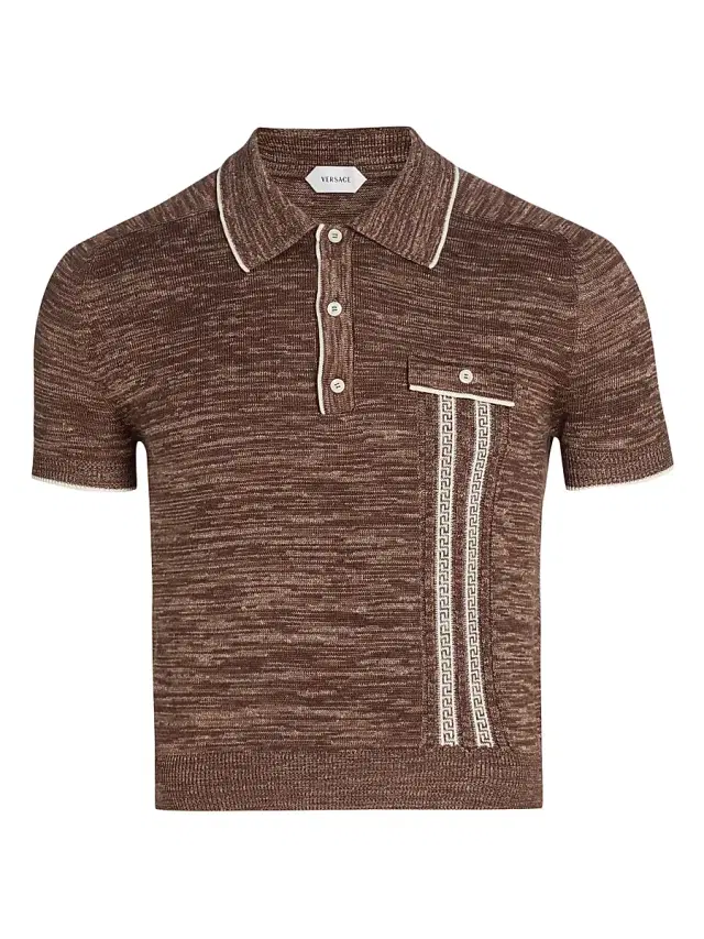 Men's Greca Mouline Knit Polo Shirt - Brown
