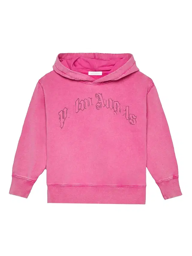 Little Kid's & Kid's Curved Logo Faded Cotton Hoodie - Fuschia
