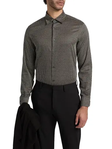 Emporio Armani Men's Birdseye Cotton Satin Sport Shirt - Fancy Birds Eye | Thumbnail 3 Emporio Armani Men's Birdseye Cotton Satin Sport Shirt - Fancy Birds Eye | Thumbnail 3