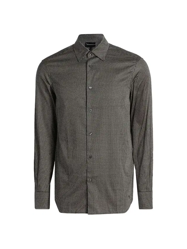 Emporio Armani Men's Birdseye Cotton Satin Sport Shirt - Fancy Birds Eye