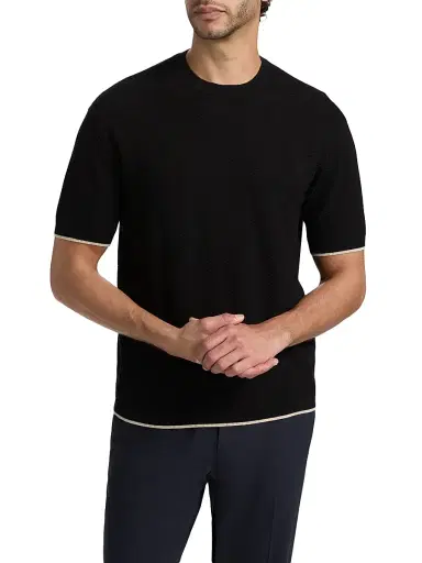 Emporio Armani Men's Tipped Chevron Short-Sleeve Sweater - Navy Chevron - Size XXL | Thumbnail 3