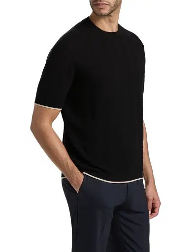 Emporio Armani Men's Tipped Chevron Short-Sleeve Sweater - Navy Chevron - Size XXL | Thumbnail 4