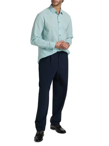 Giorgio Armani Men's Cotton Seersucker Button-Front Shirt - Stratosphere - Size 16 | Thumbnail 2