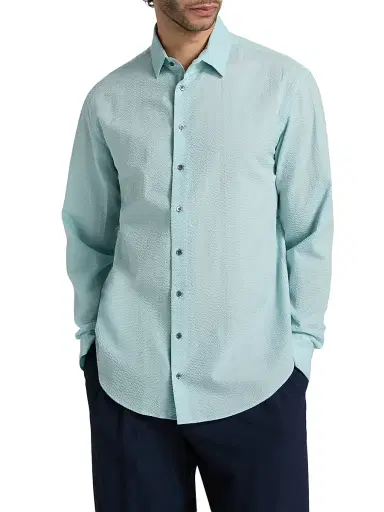 Giorgio Armani Men's Cotton Seersucker Button-Front Shirt - Stratosphere - Size 16 | Thumbnail 3