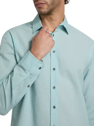 Giorgio Armani Men's Cotton Seersucker Button-Front Shirt - Stratosphere - Size 16 | Thumbnail 6