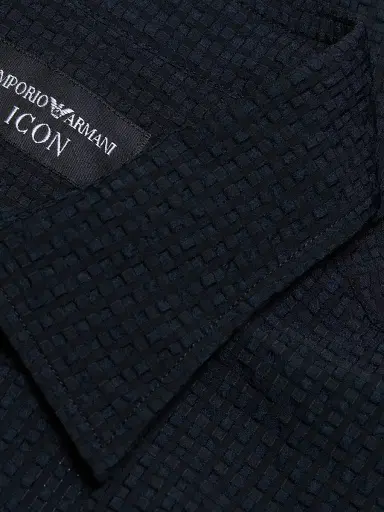 Emporio Armani Men's Textured Tech Seersucker Sport Shirt - Dark Navy | Thumbnail 7 Emporio Armani Men's Textured Tech Seersucker Sport Shirt - Dark Navy | Thumbnail 7