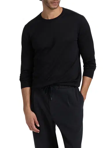 Giorgio Armani Men's Silk-Cotton Knit Crewneck Sweater - Blue - Size 48 | Thumbnail 3