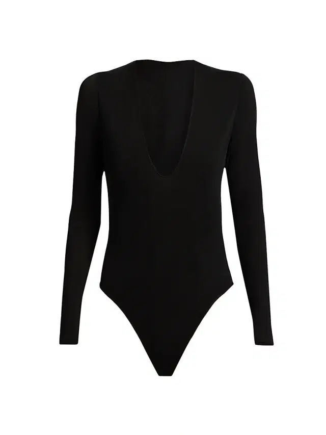Women's Plunging V-Neck Bodysuit - Black