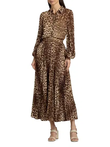 Zimmermann Women's Leopard Chiffon Sunray Pleated Button-Front Shirt | Thumbnail 2