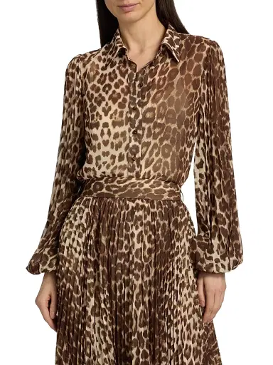 Zimmermann Women's Leopard Chiffon Sunray Pleated Button-Front Shirt | Thumbnail 3