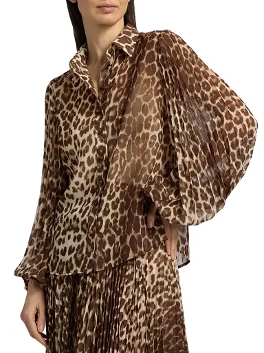 Zimmermann Women's Leopard Chiffon Sunray Pleated Button-Front Shirt | Thumbnail 6