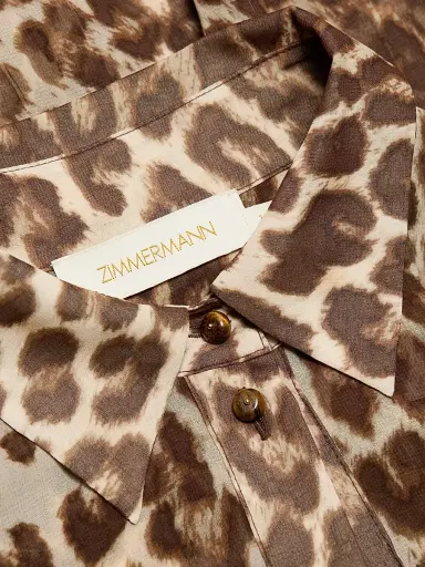 Zimmermann Women's Leopard Chiffon Sunray Pleated Button-Front Shirt | Thumbnail 7