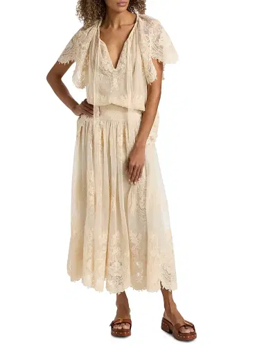 Zimmermann Women's Luna Floral Lace Maxi Skirt - Cream | Thumbnail 2