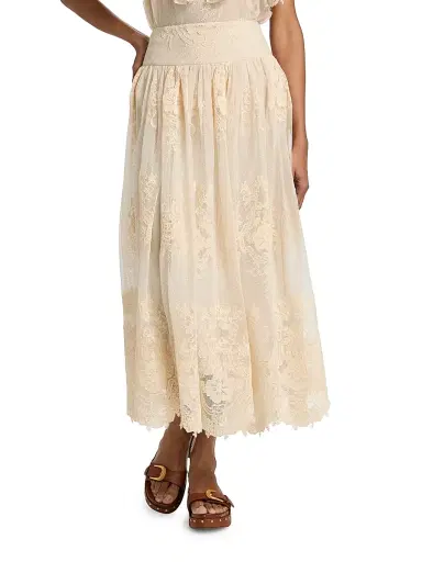 Zimmermann Women's Luna Floral Lace Maxi Skirt - Cream | Thumbnail 3