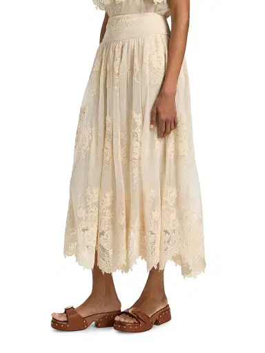 Zimmermann Women's Luna Floral Lace Maxi Skirt - Cream | Thumbnail 4