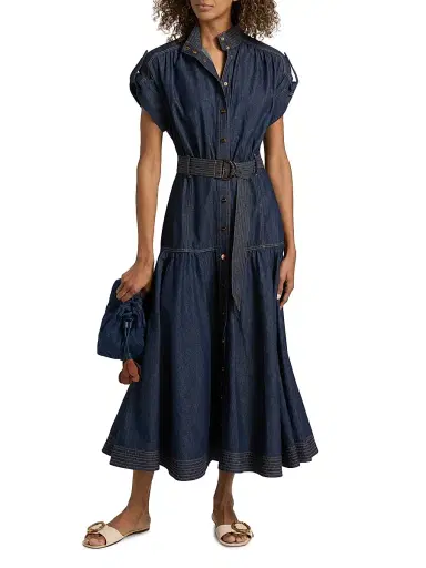 Zimmermann Women's Denim Belted Puff Sleeve Midi-Dress - Harbour Blue | Thumbnail 2 Zimmermann Women's Denim Belted Puff Sleeve Midi-Dress - Harbour Blue | Thumbnail 2