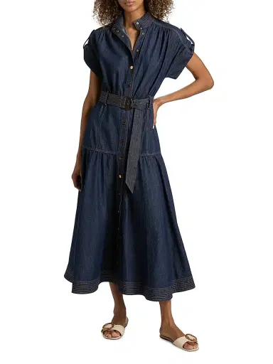 Zimmermann Women's Denim Belted Puff Sleeve Midi-Dress - Harbour Blue | Thumbnail 3 Zimmermann Women's Denim Belted Puff Sleeve Midi-Dress - Harbour Blue | Thumbnail 3