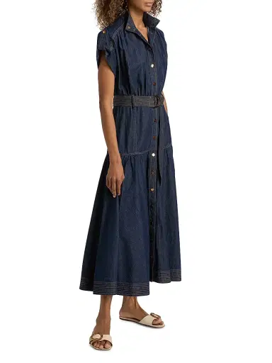 Zimmermann Women's Denim Belted Puff Sleeve Midi-Dress - Harbour Blue | Thumbnail 4 Zimmermann Women's Denim Belted Puff Sleeve Midi-Dress - Harbour Blue | Thumbnail 4