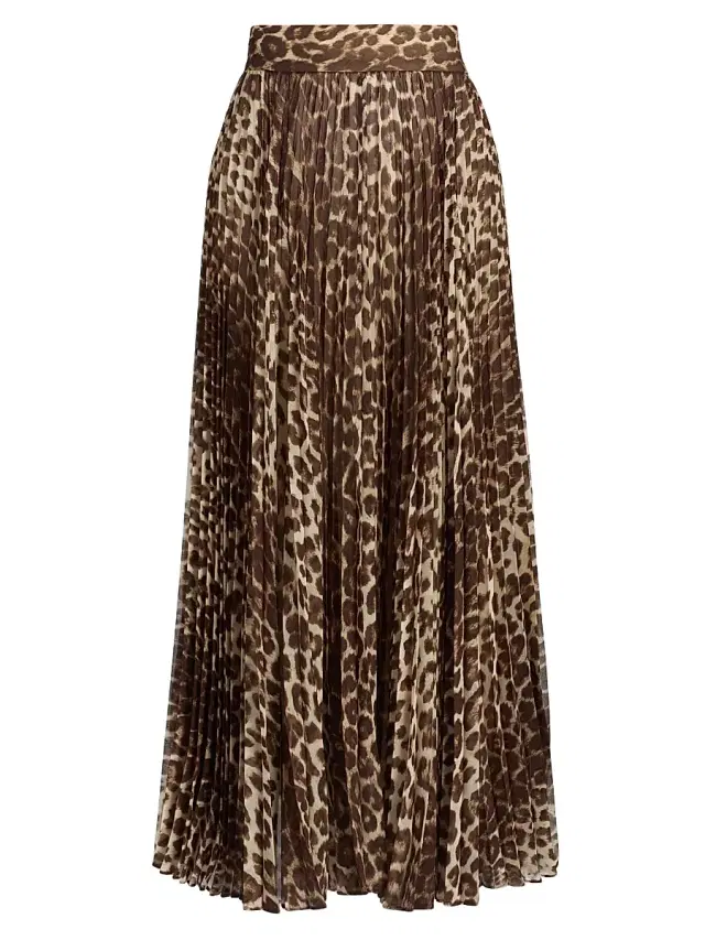 Women's Leopard Sunray Pleated Maxi Skirt - Leopard