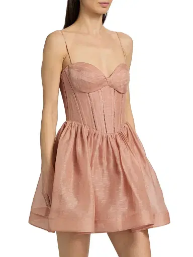Zimmermann Women's Luna Corset Linen-Silk Fit-&-Flare Minidress - Peony - Size 8 | Thumbnail 4 Zimmermann Women's Luna Corset Linen-Silk Fit-&-Flare Minidress - Peony - Size 8 | Thumbnail 4