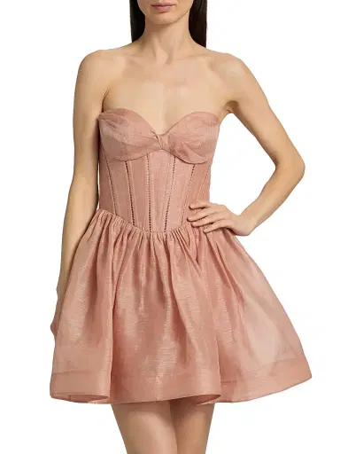 Zimmermann Women's Luna Corset Linen-Silk Fit-&-Flare Minidress - Peony - Size 8 | Thumbnail 6 Zimmermann Women's Luna Corset Linen-Silk Fit-&-Flare Minidress - Peony - Size 8 | Thumbnail 6