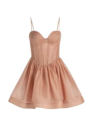 Zimmermann Women's Luna Corset Linen-Silk Fit-&-Flare Minidress - Peony - Size 8 | Thumbnail 1 Zimmermann Women's Luna Corset Linen-Silk Fit-&-Flare Minidress - Peony - Size 8 | Thumbnail 1
