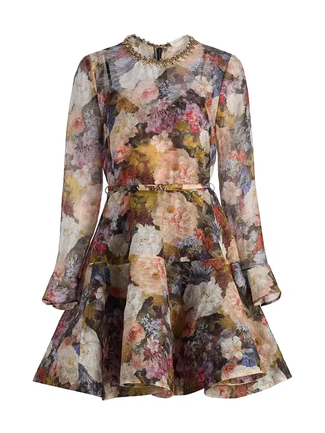 Women's Alchemy Floral Linen-Silk Minidress - Rosette