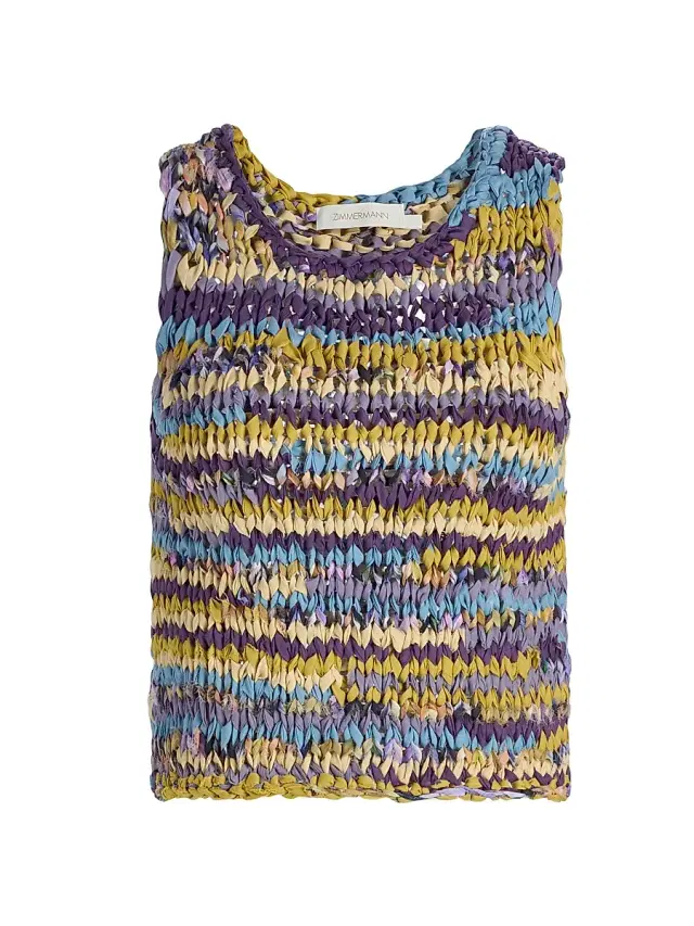 Zimmermann Women's Luna Striped Ribbon-Knit Cotton Tank - Multi Stripe