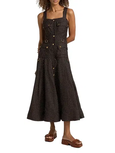 Zimmermann Women's Luna Polka Dot Cargo-Style Picnic Midi-Dress - Black Dot | Thumbnail 2 Zimmermann Women's Luna Polka Dot Cargo-Style Picnic Midi-Dress - Black Dot | Thumbnail 2