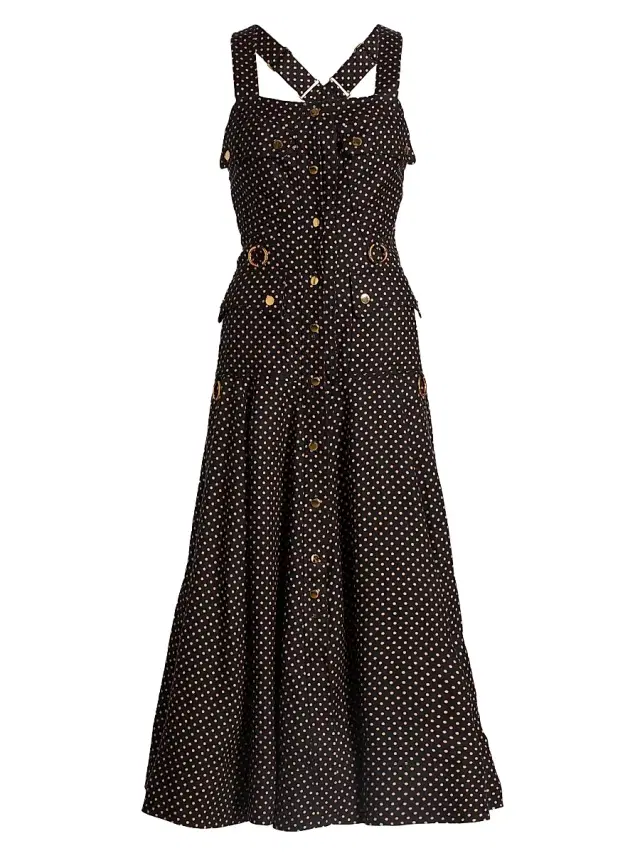 Zimmermann Women's Luna Polka Dot Cargo-Style Picnic Midi-Dress - Black Dot