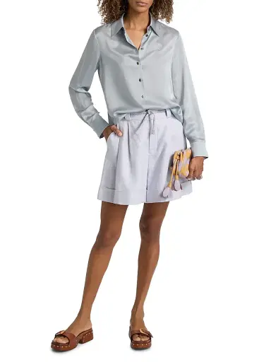 Zimmermann Women's Luna Silk Satin Button-Front Shirt - Powder Blue | Thumbnail 2