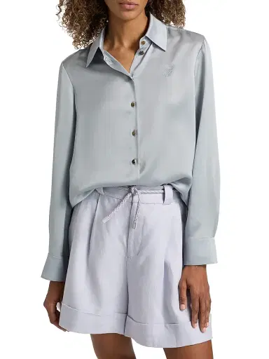 Zimmermann Women's Luna Silk Satin Button-Front Shirt - Powder Blue | Thumbnail 3