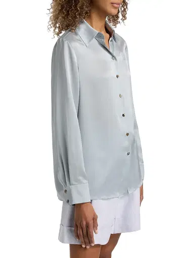 Zimmermann Women's Luna Silk Satin Button-Front Shirt - Powder Blue | Thumbnail 4