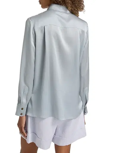 Zimmermann Women's Luna Silk Satin Button-Front Shirt - Powder Blue | Thumbnail 5