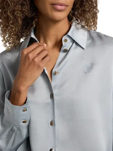 Zimmermann Women's Luna Silk Satin Button-Front Shirt - Powder Blue | Thumbnail 6