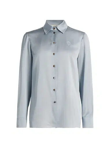 Zimmermann Women's Luna Silk Satin Button-Front Shirt - Powder Blue | Thumbnail 1