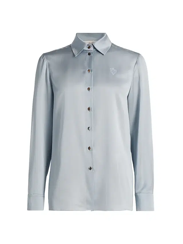 Zimmermann Women's Luna Silk Satin Button-Front Shirt - Powder Blue