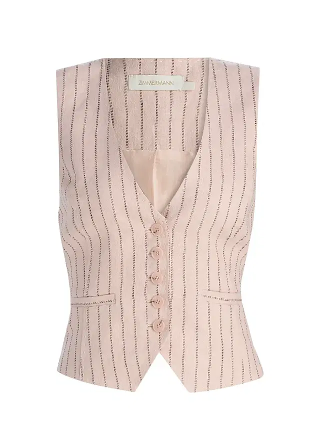 Zimmermann Women's Alchemy Pinstripe Linen Waistcoat - Pink Chocolate Stripe