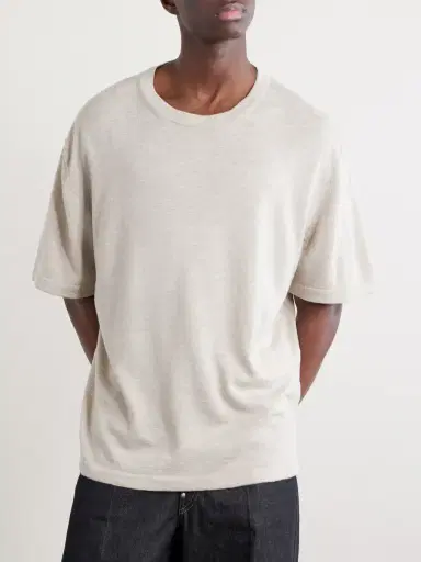 The Elder Statesman Lenny Ribbed Wool, Silk and Linen-Blend T-Shirt - Men | Thumbnail 3