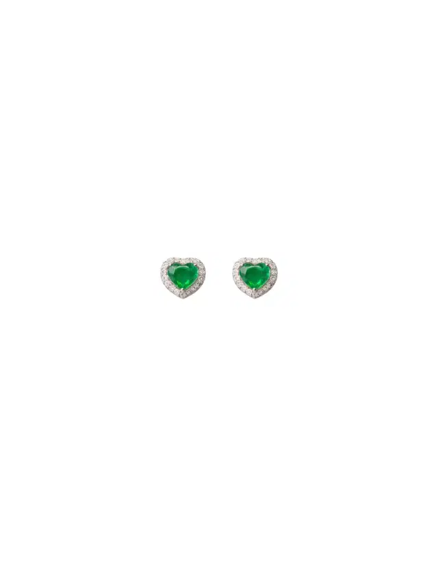 1.61ct Diamond Emerald 18K Gold Halo Heart Stud Earrings