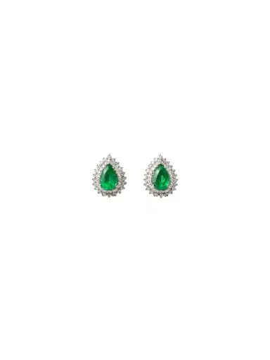 Wish Fine Jewelry 1.62ct Diamond Emerald 18K Gold Pear Halo Earrings | Thumbnail 1 Wish Fine Jewelry 1.62ct Diamond Emerald 18K Gold Pear Halo Earrings | Thumbnail 1