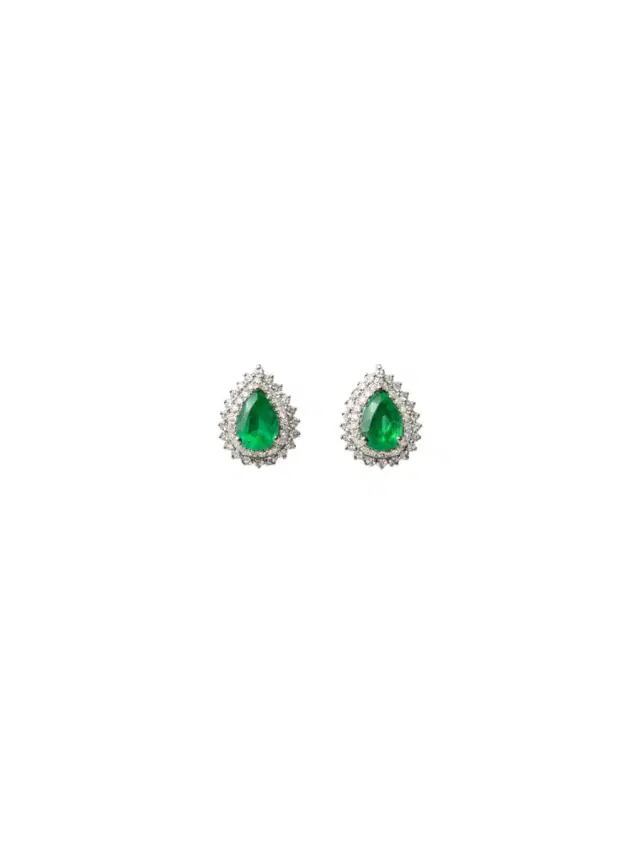 Wish Fine Jewelry 1.62ct Diamond Emerald 18K Gold Pear Halo Earrings