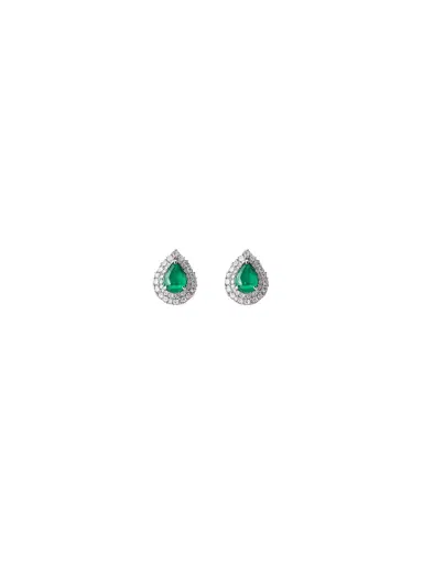 Wish Fine Jewelry 1.89ct Diamond Emerald 18K Gold Halo Pear Stud Earrings | Thumbnail 1 Wish Fine Jewelry 1.89ct Diamond Emerald 18K Gold Halo Pear Stud Earrings | Thumbnail 1