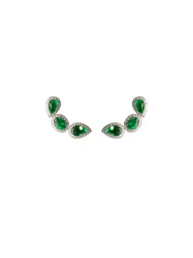 Wish Fine Jewelry 2.85ct Diamond Emerald 18K Gold Climber Earrings | Thumbnail 1