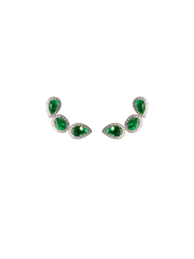 Wish Fine Jewelry 2.85ct Diamond Emerald 18K Gold Climber Earrings
