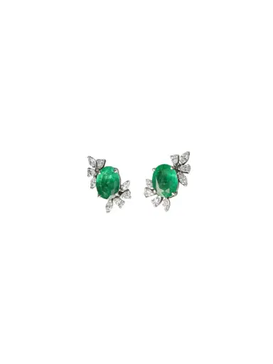 Wish Fine Jewelry 3.56ct Emerald Diamond 18K Gold Leaf Stud Earrings | Thumbnail 1