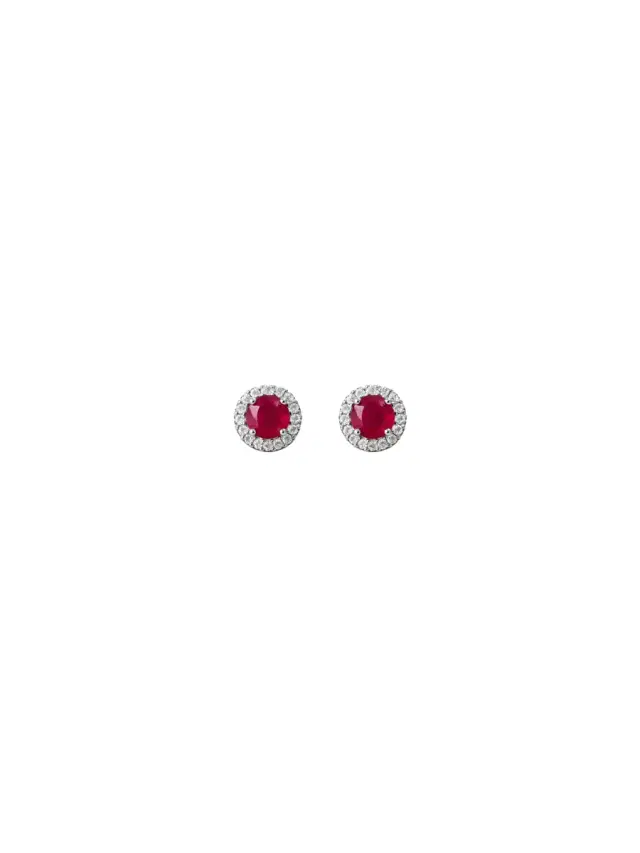 Wish Fine Jewelry 4.61ct Diamond Ruby 18K Gold Halo Stud Earrings