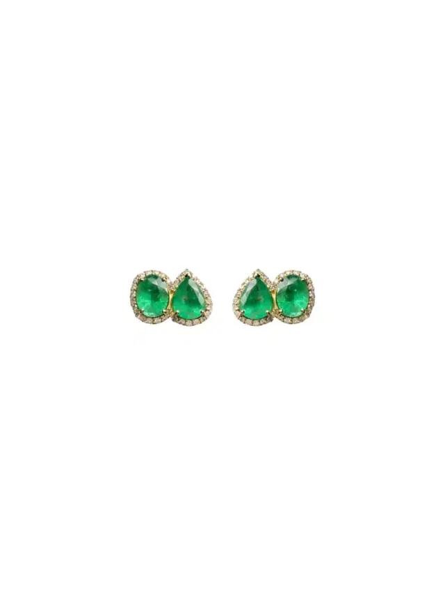4.78ct Diamond Emerald 18K Gold Double Stud Earrings