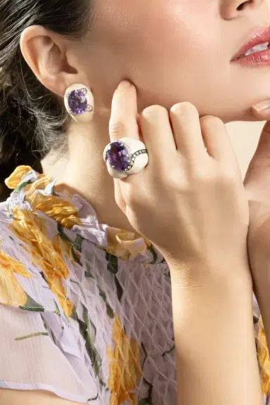 ANDREOLI Diamond Amethyst White Ring | Thumbnail 2 ANDREOLI Diamond Amethyst White Ring | Thumbnail 2